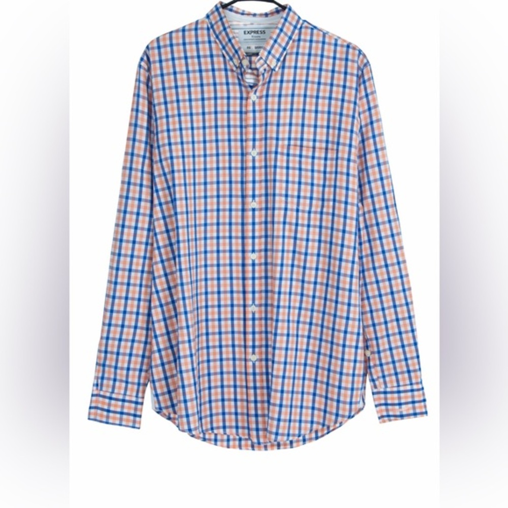 Express Soft Wash Plaid Button Down Shirt | XL | Blue Orange Check